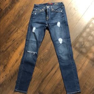 7 brand high-waisted dark distressed jeans size 25